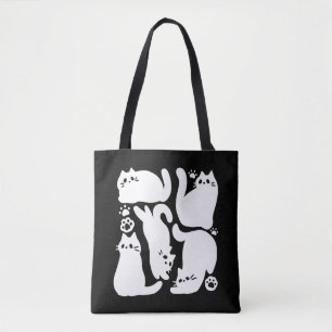 Bolsa Tote Gatinhos Brancos Silhuettes - Design de Felinos Co