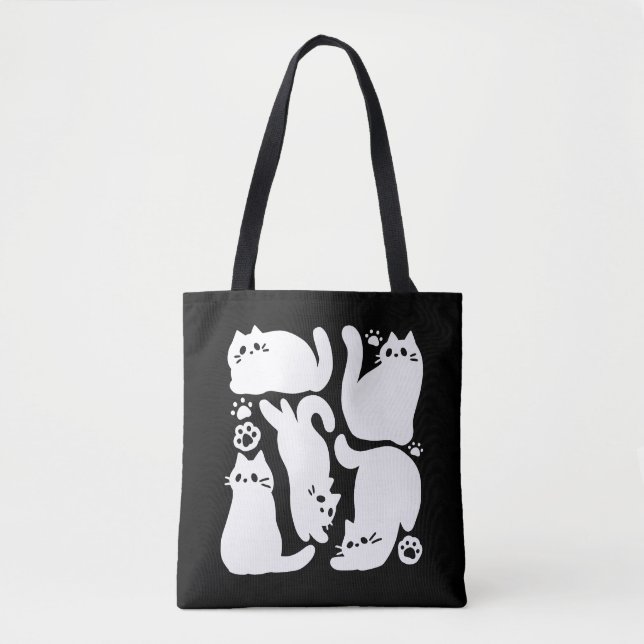 Bolsa Tote Gatinhos Brancos Silhuettes - Design de Felinos Co (Frente)