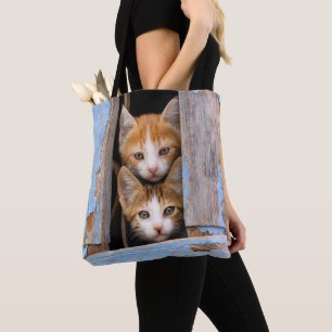 Bolsa Tote Gatinhos de Gato Bonitos na Janela Vintage Foto -