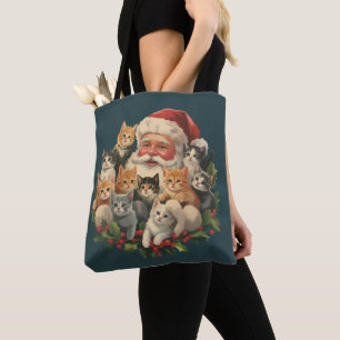 Bolsa Tote Gatinhos do Papai Noel Natal Retro 90s Gato Antigo