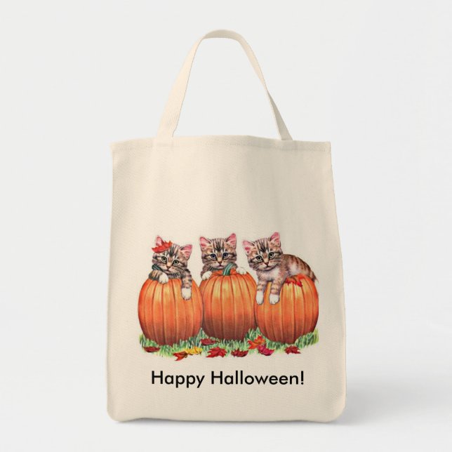 Bolsa Tote Gatinhos em Pumpkins para o Dia das Bruxas (Frente)