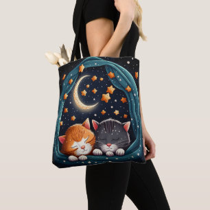 BOLSA TOTE GATINHOS FOFOS DORMINDO EM HAMACA SOB AS ESTRELAS