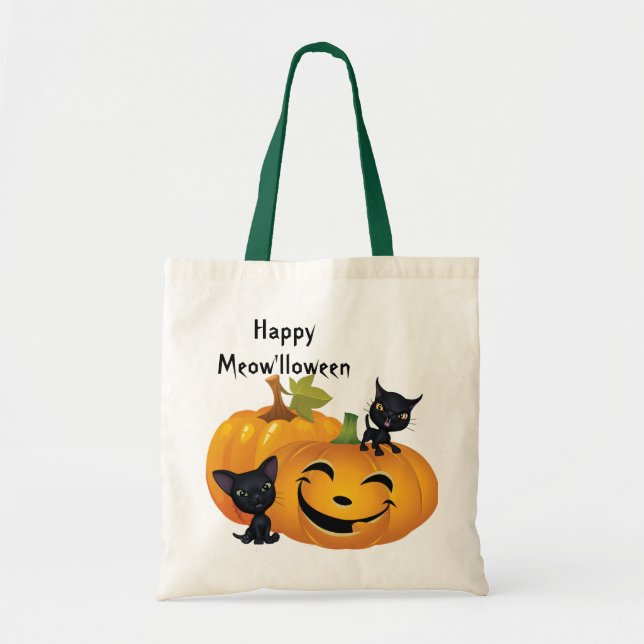 Bolsa Tote Gatinhos Negros Abóbora Bag Halloween (Frente)