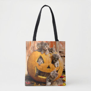 Bolsa Tote Gatinhos no Jack-o-Lanterna