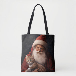 Bolsa Tote Gato Abissino com Natal Festivo do Pai Natal
