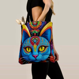 Bolsa Tote Gato Abstrato Com Olhos Amarelos