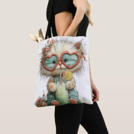 BOLSA TOTE GATO ADORÁVEL E EXCÊNTRICO COM TEMA DE VERÃO