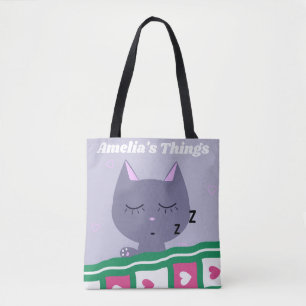 Bolsa Tote Gato adormecido na cama personalizado