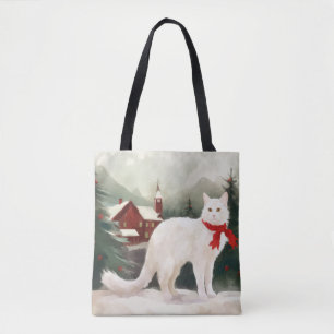 Bolsa Tote Gato Angorá Turco na Neve Natal