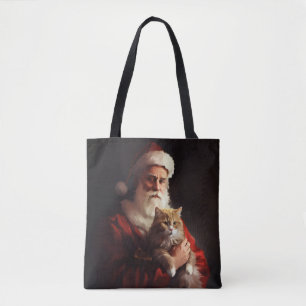 Bolsa Tote Gato Angorá Turco Papai Noel Natal Festivo