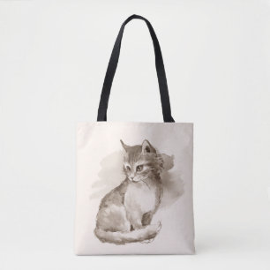 Bolsa Tote Gato. Aquarela