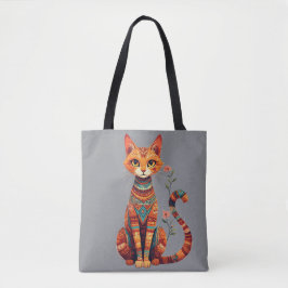 Bolsa Tote Gato Artístico Fofo com Ramo Floral