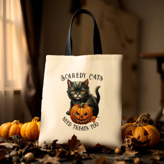 Bolsa Tote Gato Assustado de Halloween Vintage Kit de Tratame