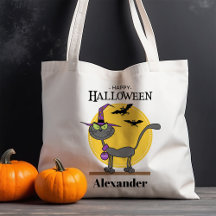 Gato Assustador com Morcegos Halloween Personaliza
