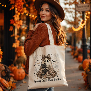 Bolsa Tote Gato Assustador e Amigas Fantasmas Halloween