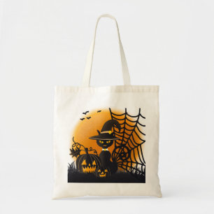 Bolsa Tote Gato assustador personalizado em bruxas que Hallow