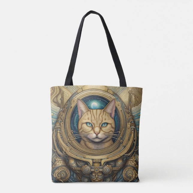 Bolsa Tote Gato astronauta e arte ciberpunk (Verso)
