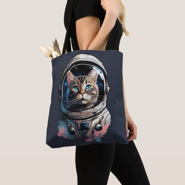 Bolsa Tote Gato Astronauta Na Arte Por Aquarela Espacial (Close Up)
