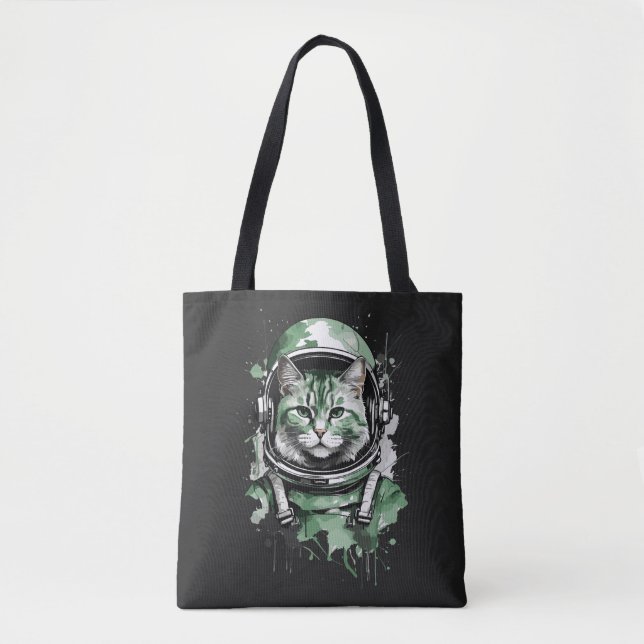 Bolsa Tote Gato Astronauta Verde Salpico (Frente)