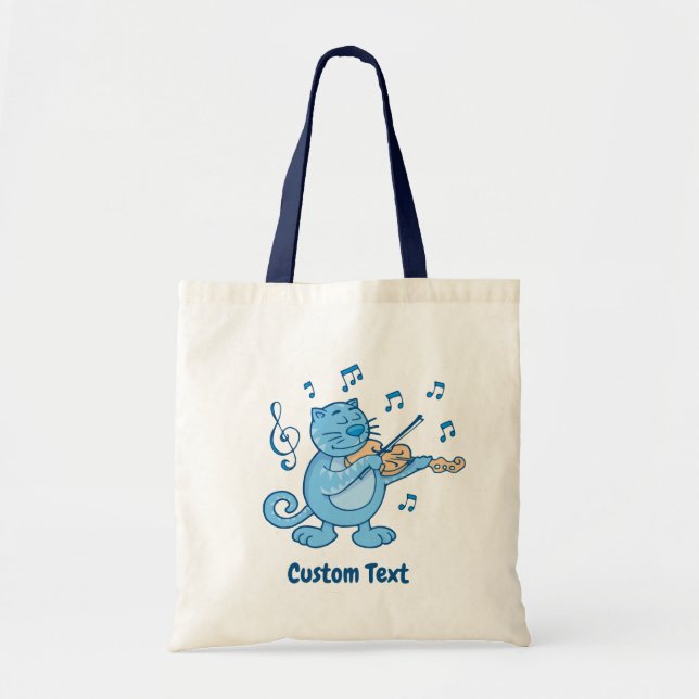 Bolsa Tote Gato Azul com Violino Tote Bag (Frente)
