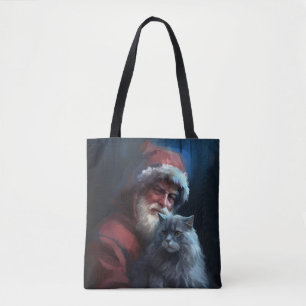 Bolsa Tote Gato Azul Russo Papai Noel Festivo Natal