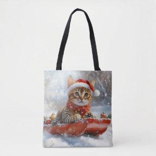 Bolsa Tote Gato Bengal em Trenó Deixe Nevar Natal