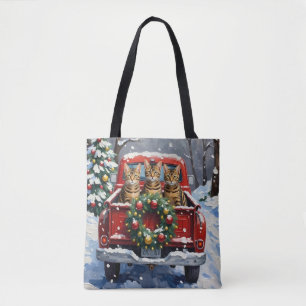Bolsa Tote Gato Bengal Natal Caminhão Vermelho Férias