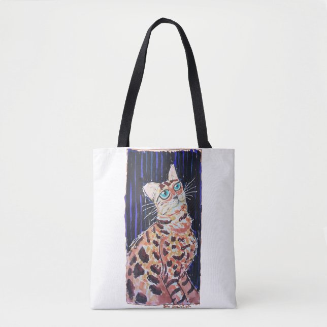 Bolsa Tote Gato Bengala Neon Noir (Frente)