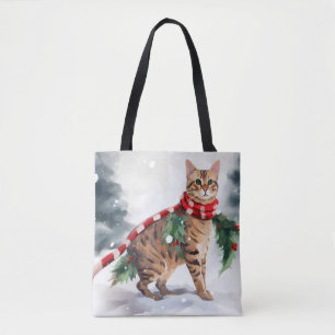 Bolsa Tote Gato Bengala no Natal da Neve