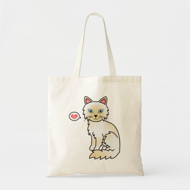 Bolsa Tote Gato Birman / Ragdoll de Pontas Creme Amor (Frente)