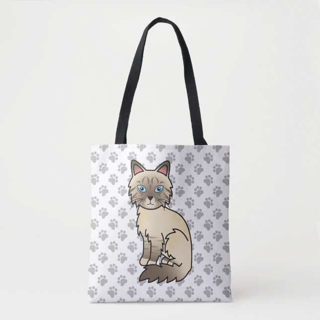 Bolsa Tote Gato Birman / Ragdoll Tabby de Pontos de Chocolate (Frente)