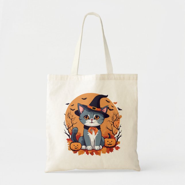 Bolsa Tote Gato Bonito de Halloween (Frente)
