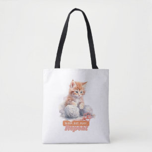Bolsa Tote Gato Bonito "Dormir, Comer, Jogar, Repetir"
