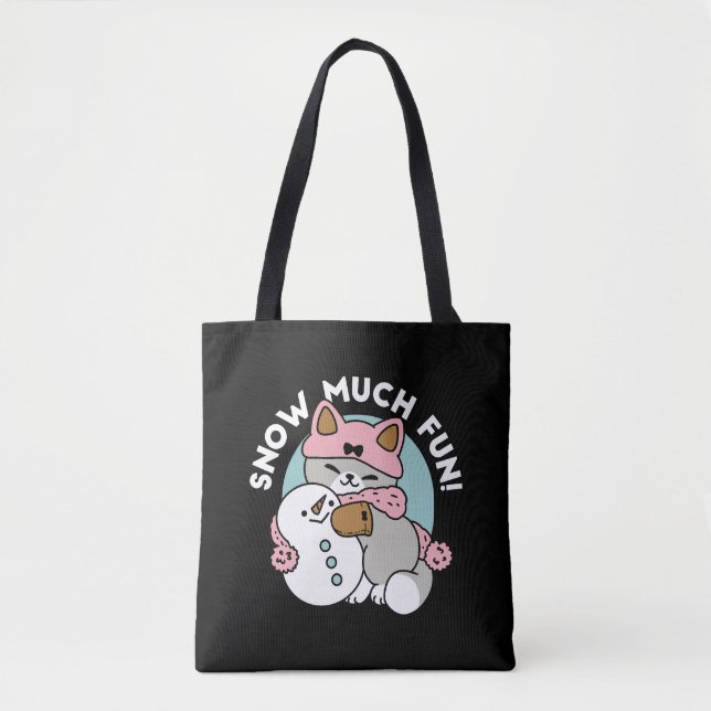 Bolsa Tote Gato Bonito em Neve Gear com Arte Snowman (Frente)