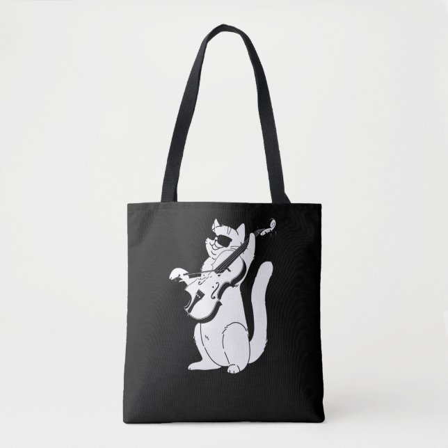 Bolsa Tote Gato Bonito tocando Violino String Musical (Frente)