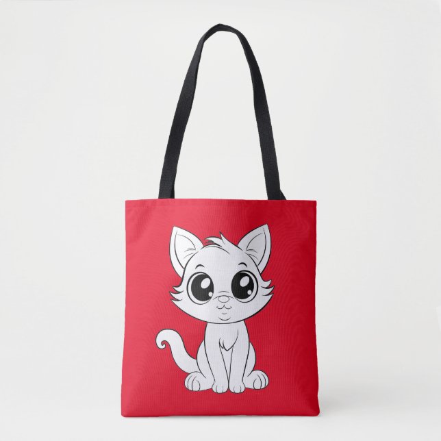 Bolsa Tote Gato Branco Bonito Adorável (Frente)