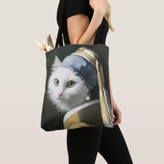 Bolsa Tote Gato Branco com pintura de ouvido (Close Up)