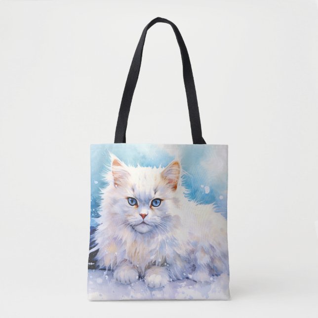 Bolsa Tote Gato Branco da Neve (Frente)