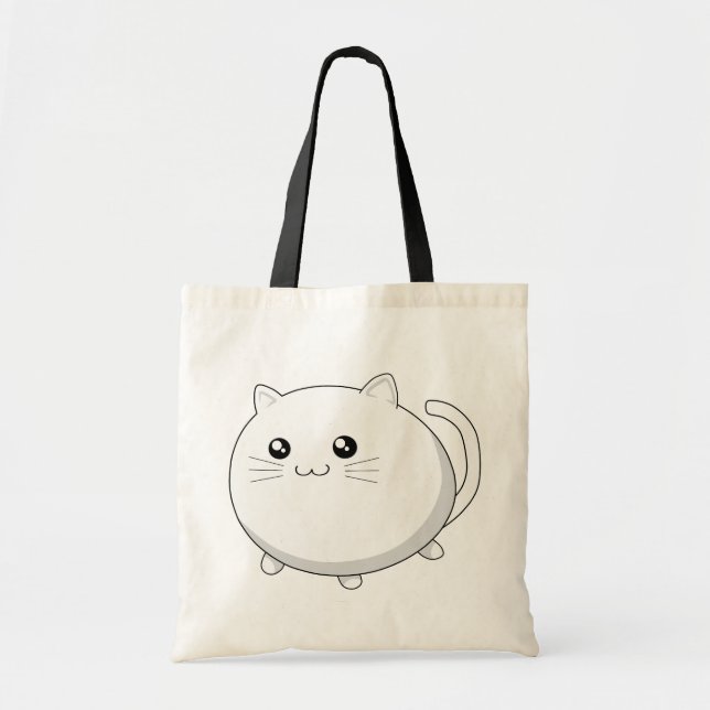 Bolsa Tote Gato branco do gatinho do kawaii bonito (Frente)