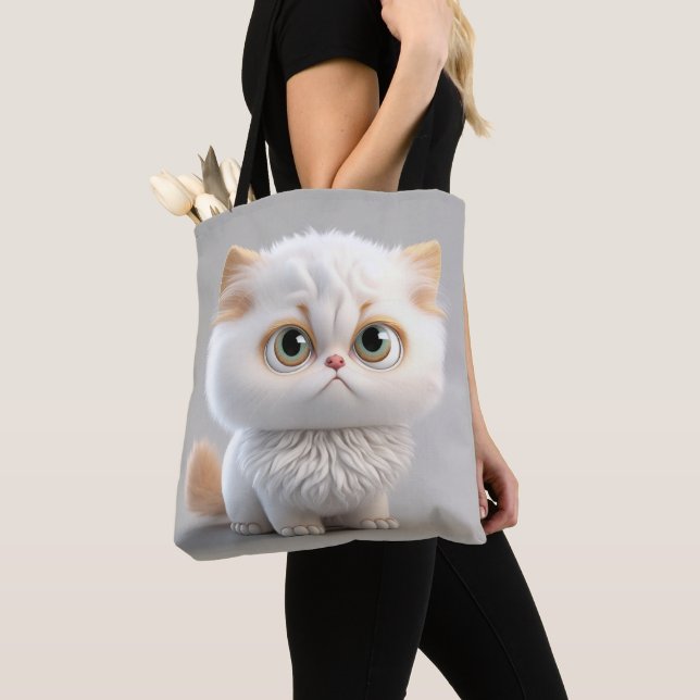 BOLSA TOTE GATO BRANCO FANTASY ADORÁVEL COM OLHOS GRANDES (Close Up)