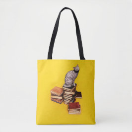 Bolsa Tote Gato britânico em uma pilha de livros
