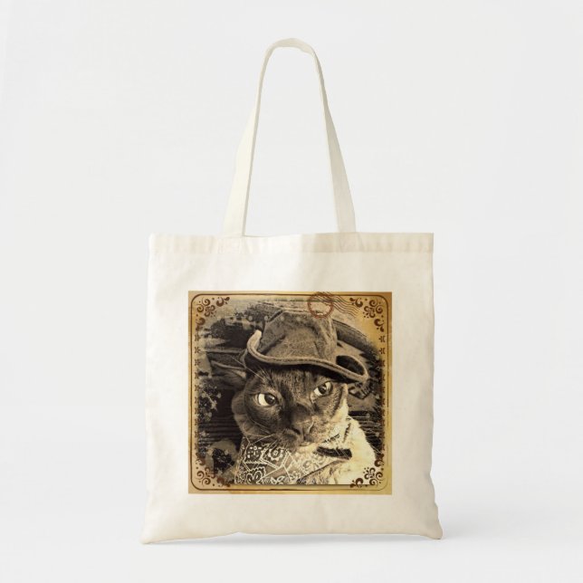 Bolsa Tote Gato Burmese no vestuário ocidental, sepia, 2 (Frente)