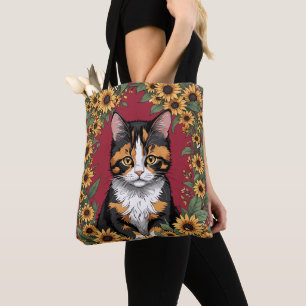Bolsa Tote Gato Calico de Maryland e Flores Susan de Olhos Ne