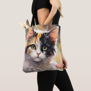 Bolsa Tote Gato Calico e Borboletas no Jardim de Primavera