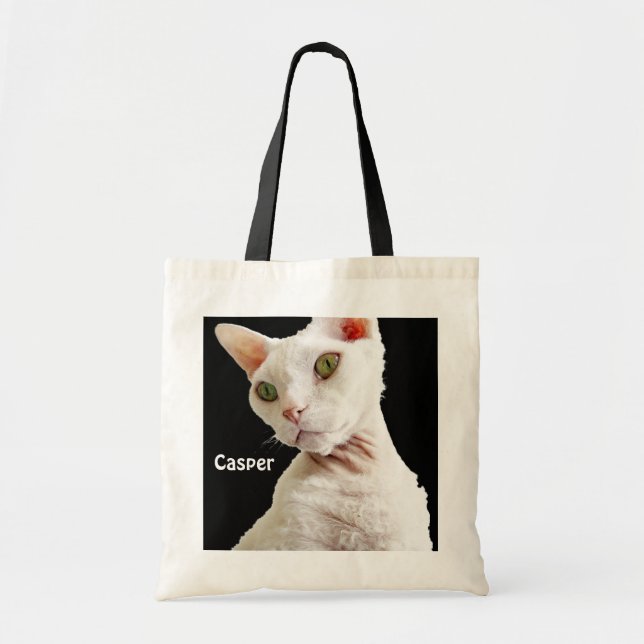 Bolsa Tote Gato Casper de Devon Rex do branco do saco | (Frente)