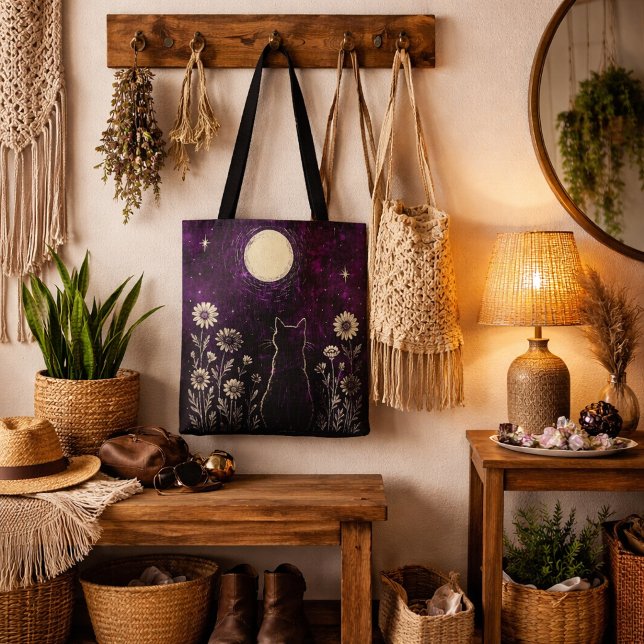 Bolsa Tote Gato Celestial Floral Roxo (Criador carregado)