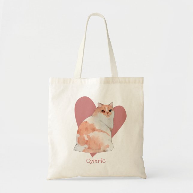 Bolsa Tote Gato Címico Coração Cor de Água Gatinho Rosa (Frente)