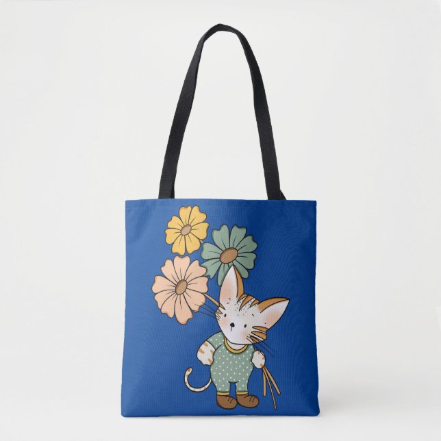 Bolsa Tote Gato Cinto com flores (Frente)