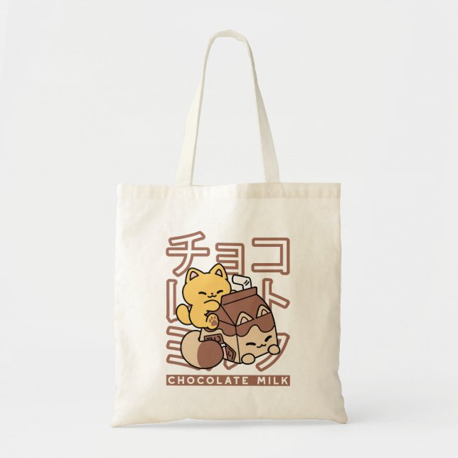 Bolsa Tote Gato Cinto Trilho Chocolate Leite Cartonagem Kawai (Frente)