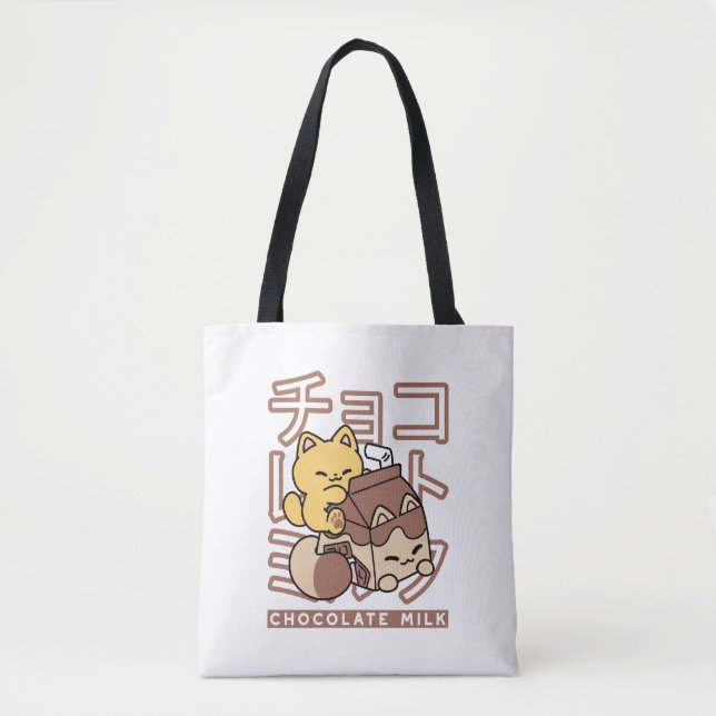 Bolsa Tote Gato Cinto Trilho Chocolate Leite Cartonagem Kawai (Frente)